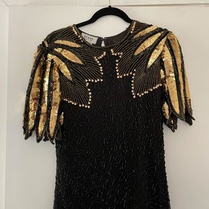 Silk hand beaded sequin vintage long dress gown